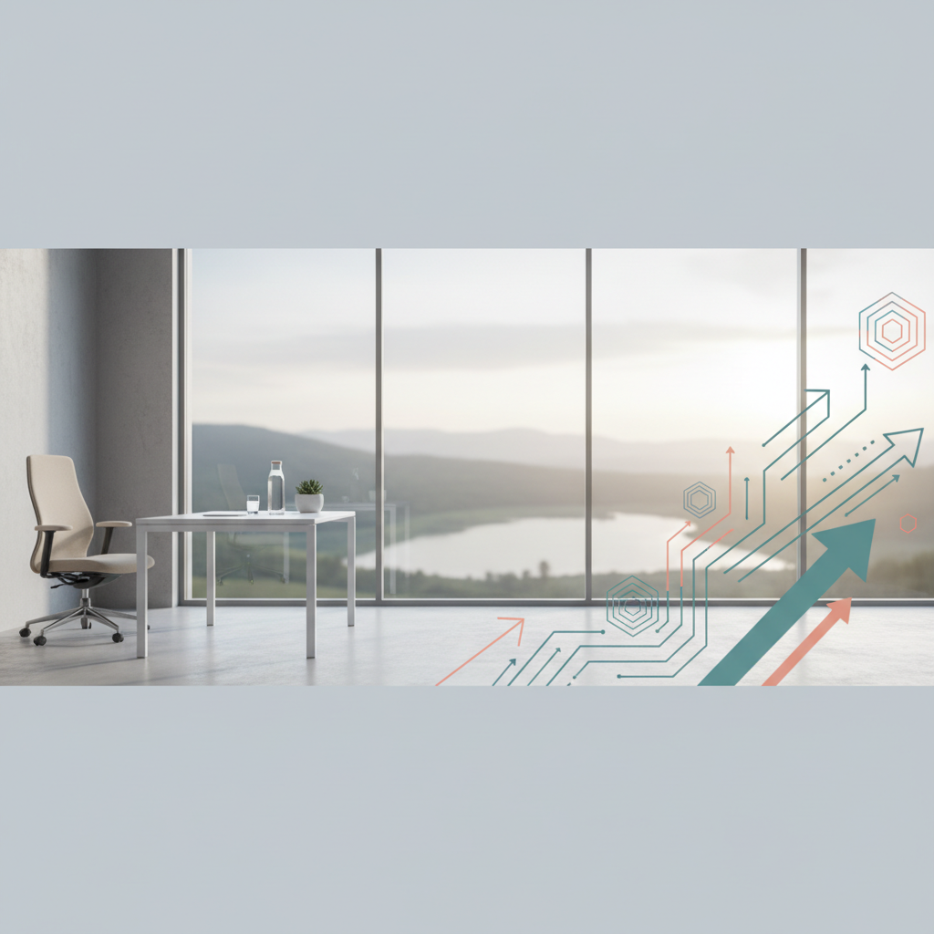 Clean minimalist background with soft teal and coral tones representing coaching and life improvement